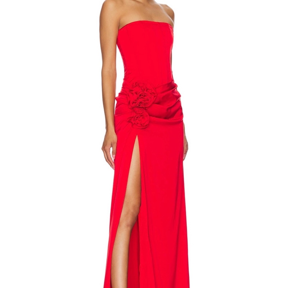 Revolve NBD Jake Dress Strapless Red Evening Gown with Side Rosette Small - Picture 2 of 6